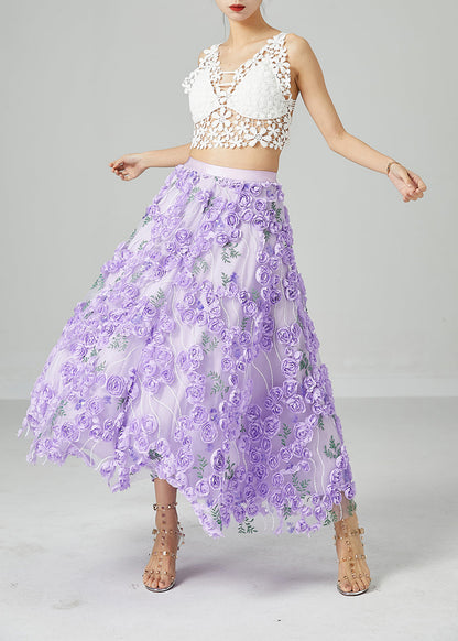 Beautiful Light Purple Embroideried Floral Tulle Skirts Summer LY2431 - fabuloryshop