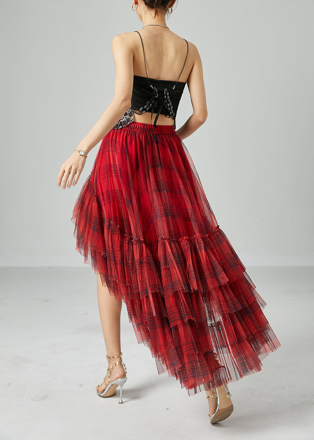 Beautiful Mulberry Asymmetrical Patchwork Wrinkled Tulle Skirt Summer LY2427 - fabuloryshop