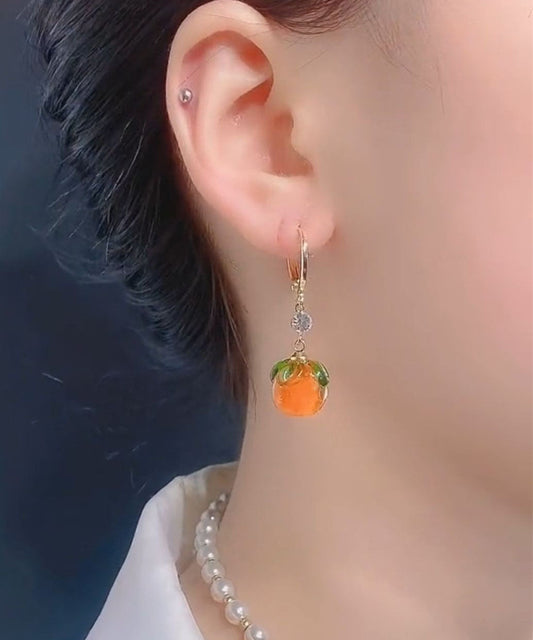 Beautiful Orange Alloy Inlaid Zircon Crystal Drop Earrings Ada Fashion