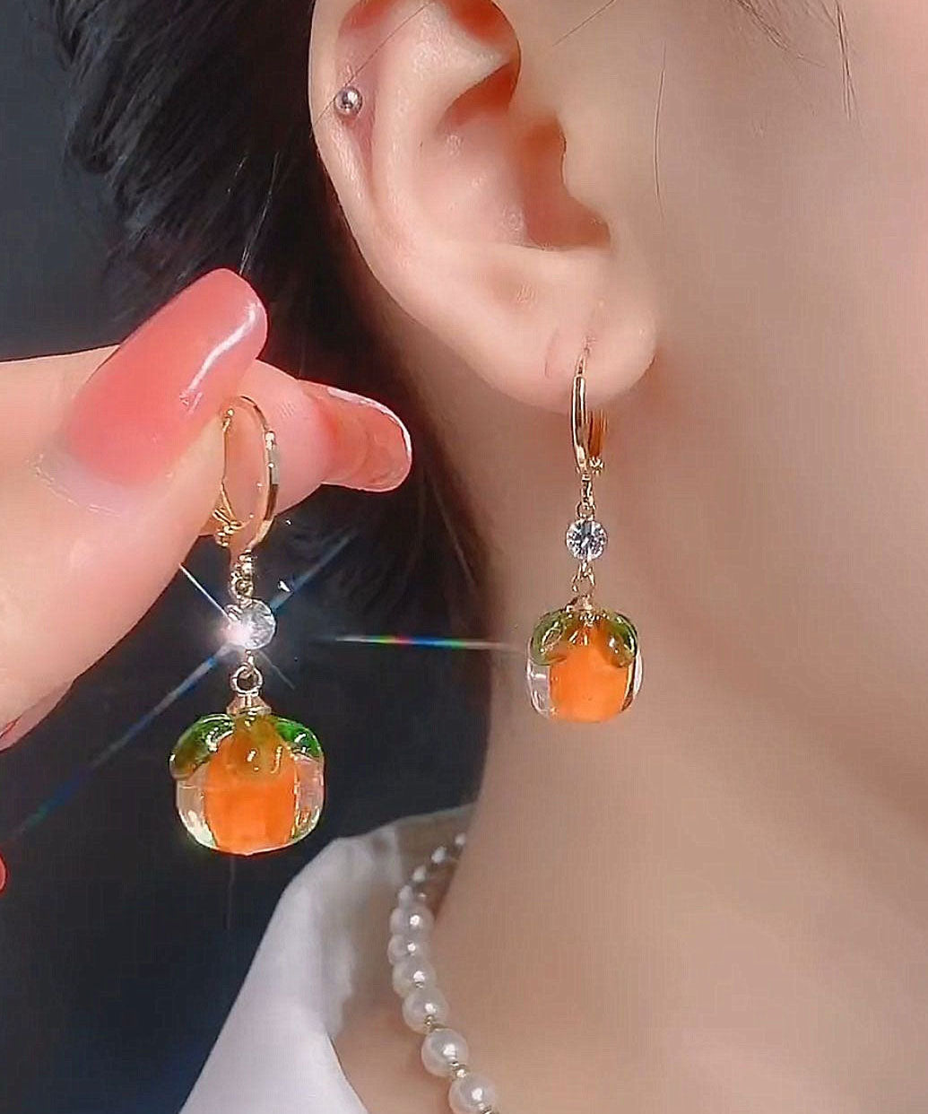 Beautiful Orange Alloy Inlaid Zircon Crystal Drop Earrings Ada Fashion