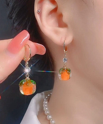 Beautiful Orange Alloy Inlaid Zircon Crystal Drop Earrings Ada Fashion