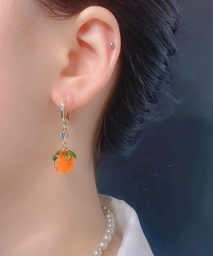 Beautiful Orange Alloy Inlaid Zircon Crystal Drop Earrings Ada Fashion