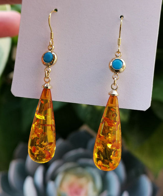 Beautiful Orange Amber Water Drop Drop Earrings Ada Fashion