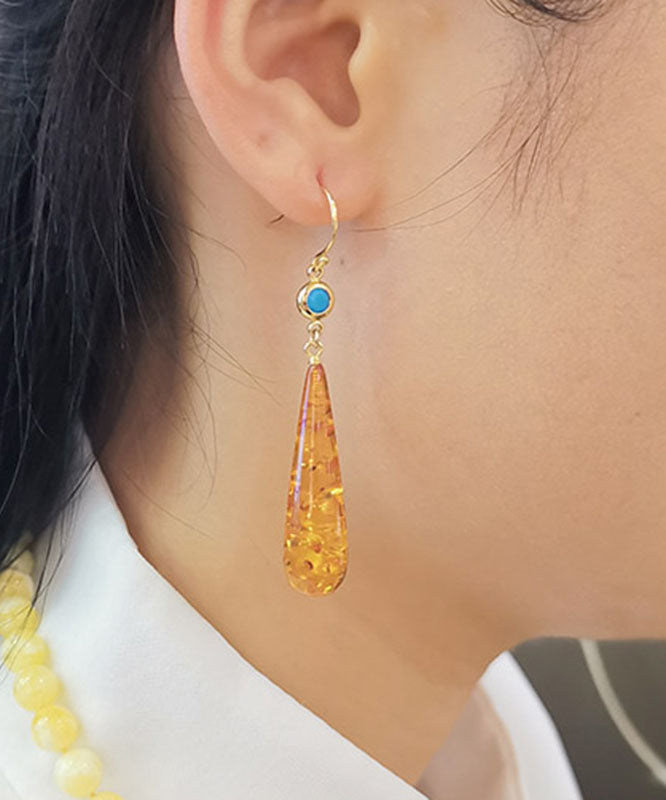 Beautiful Orange Amber Water Drop Drop Earrings Ada Fashion