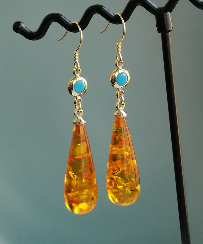 Beautiful Orange Amber Water Drop Drop Earrings TW1015 - fabuloryshop