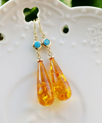 Beautiful Orange Amber Water Drop Drop Earrings TW1015 - fabuloryshop