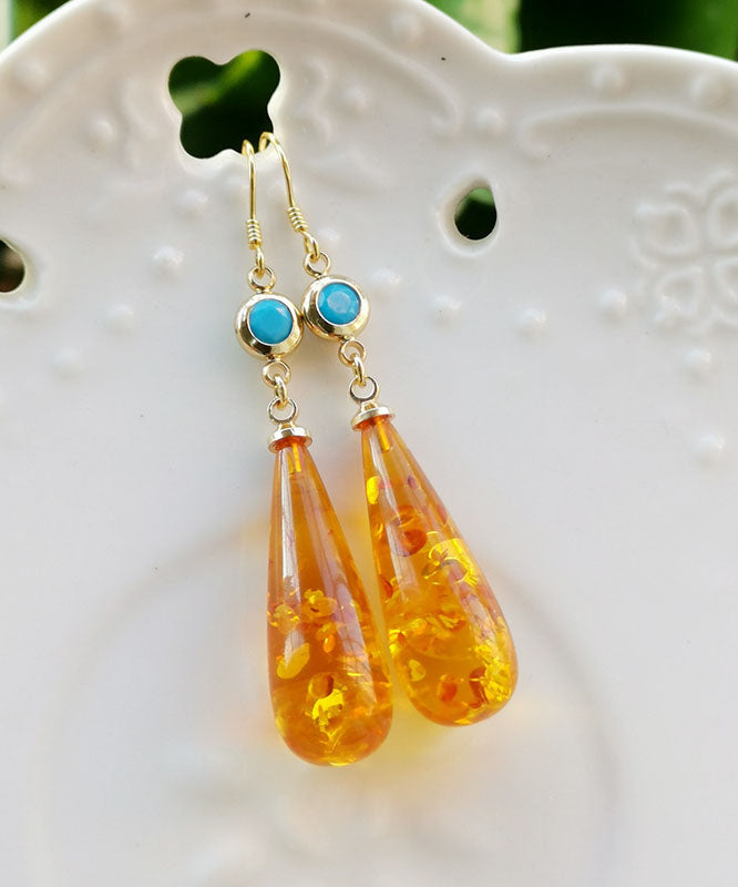 Beautiful Orange Amber Water Drop Drop Earrings Ada Fashion