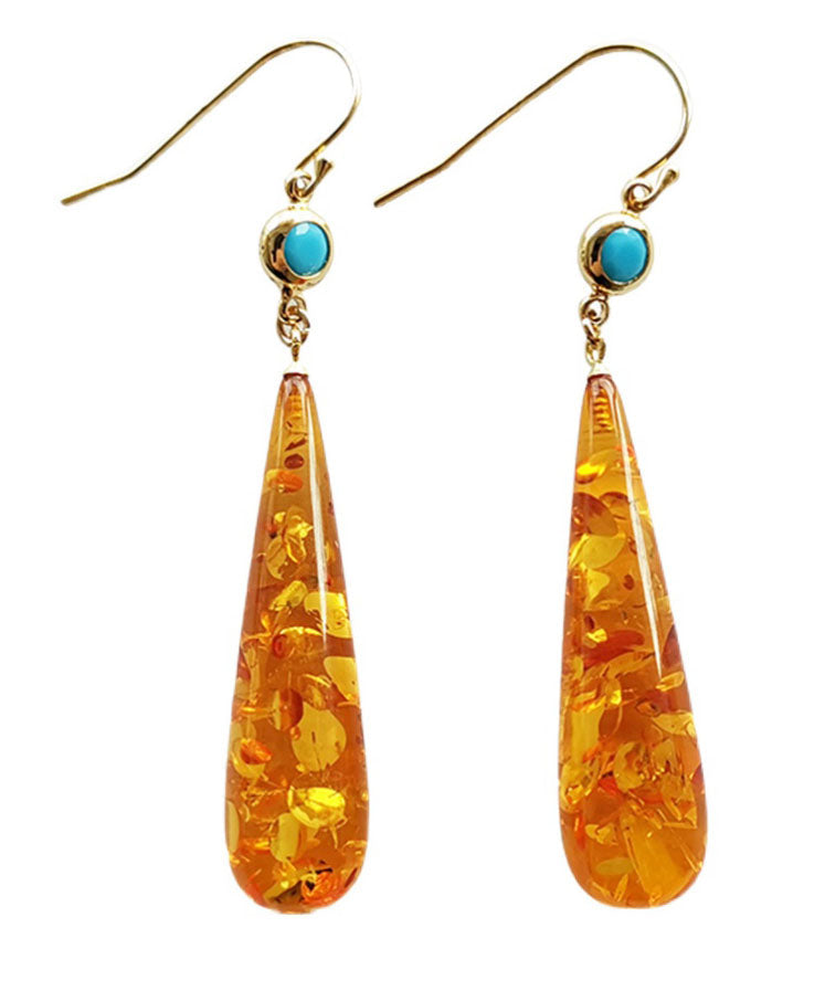 Beautiful Orange Amber Water Drop Drop Earrings Ada Fashion