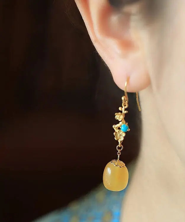 Beautiful Orange Sterling Silver Ancient Gold Beeswax Turquoise Drop Earrings Ada Fashion