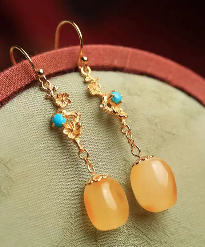 Beautiful Orange Sterling Silver Ancient Gold Beeswax Turquoise Drop Earrings Ada Fashion