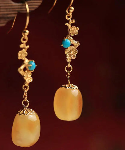 Beautiful Orange Sterling Silver Ancient Gold Beeswax Turquoise Drop Earrings Ada Fashion