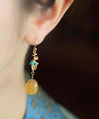 Beautiful Orange Sterling Silver Ancient Gold Beeswax Turquoise Drop Earrings Ada Fashion