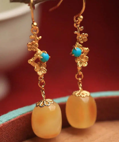 Beautiful Orange Sterling Silver Ancient Gold Beeswax Turquoise Drop Earrings Ada Fashion