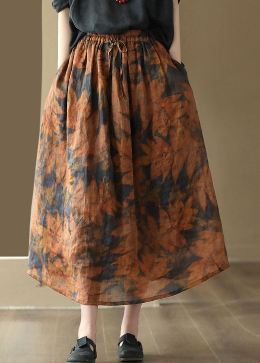 Beautiful Orange Wrinkled Pockets Patchwork Linen Skirt Summer LY4092 - fabuloryshop