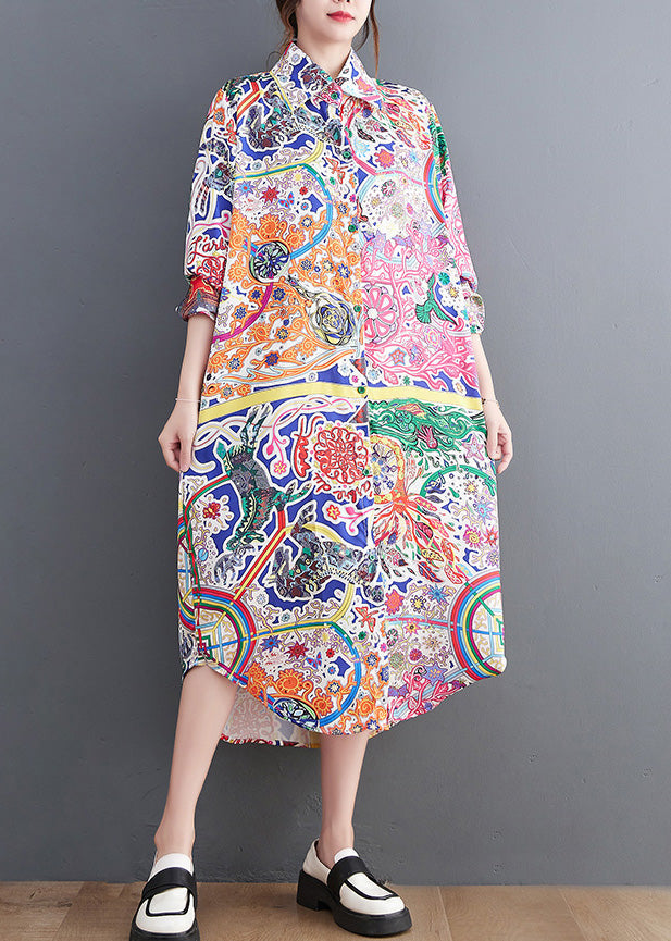 Beautiful Peter Pan Collar Print Button Maxi Shirts Dresses Spring LY4950 - fabuloryshop