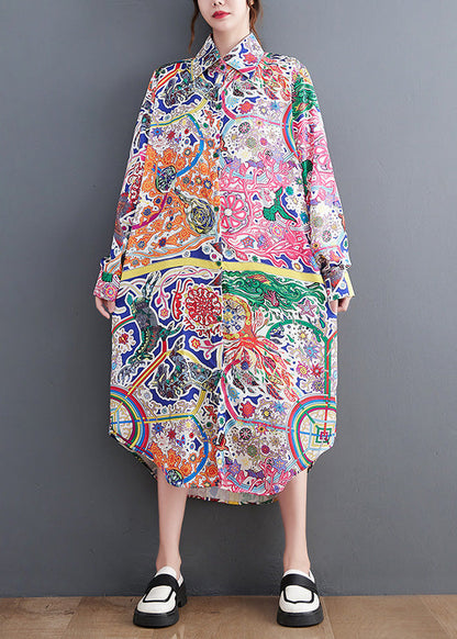 Beautiful Peter Pan Collar Print Button Maxi Shirts Dresses Spring LY4950 - fabuloryshop