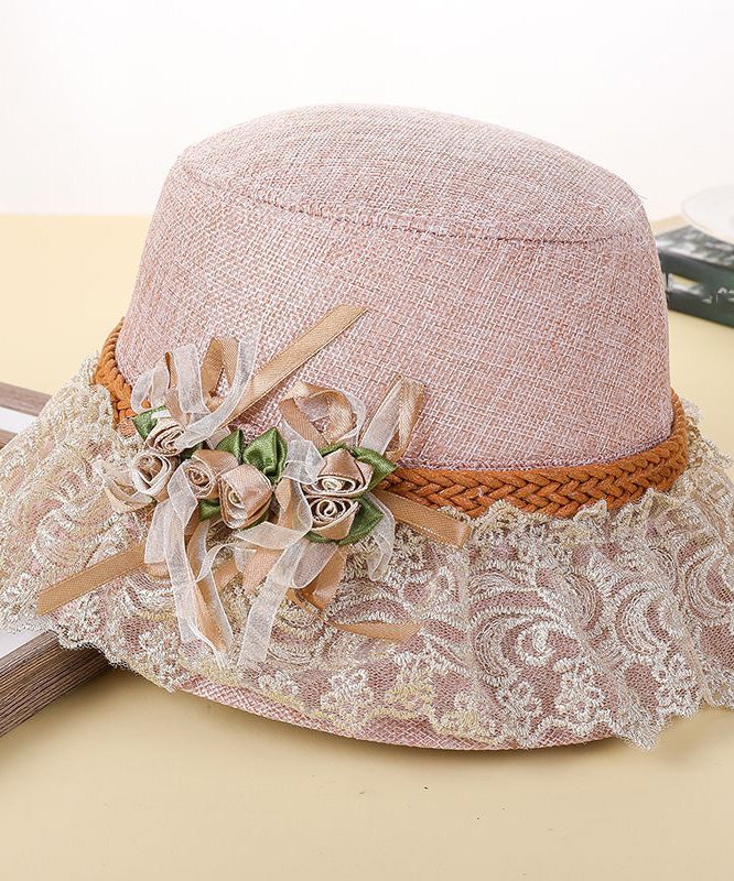 Beautiful Pink Lace Patchwork Floral Linen Floppy Sun Hat LY518 - fabuloryshop