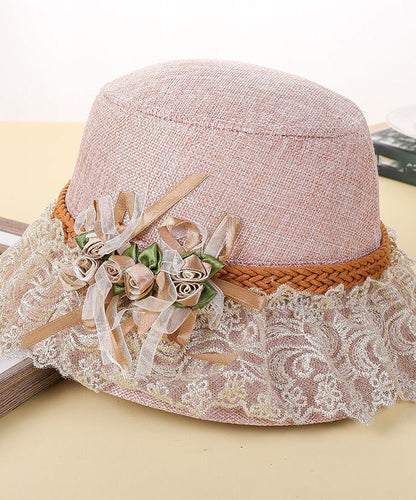 Beautiful Pink Lace Patchwork Floral Linen Floppy Sun Hat LY518 - fabuloryshop