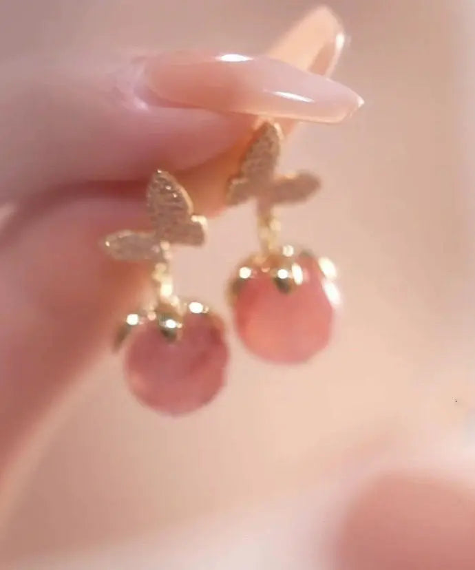 Beautiful Pink Overgild Zircon Opal Butterfly Drop Earrings Ada Fashion