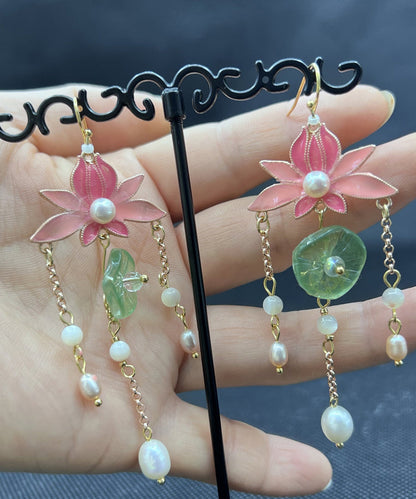 Beautiful Pink Sterling Silver Lotus Drop Earrings LY2265 - fabuloryshop