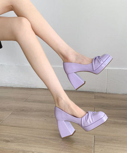 Beautiful Purple Cowhide Leather Splicing Chunky High Heels LY1758 - fabuloryshop