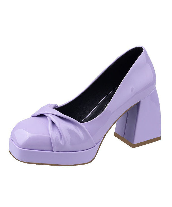 Beautiful Purple Cowhide Leather Splicing Chunky High Heels LY1758 - fabuloryshop