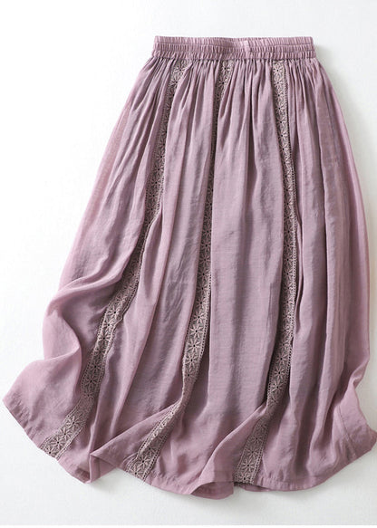 Beautiful Purple Elastic Waist Lace Patchwork Linen Skirt Summer LY4952 - fabuloryshop