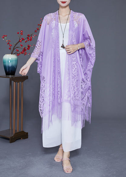 Beautiful Purple Hollow Out Tasseled Lace Scarf LY2331 - fabuloryshop