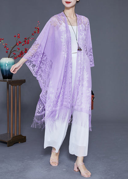 Beautiful Purple Hollow Out Tasseled Lace Scarf LY2331 - fabuloryshop