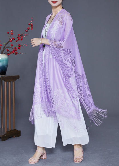 Beautiful Purple Hollow Out Tasseled Lace Scarf LY2331 - fabuloryshop