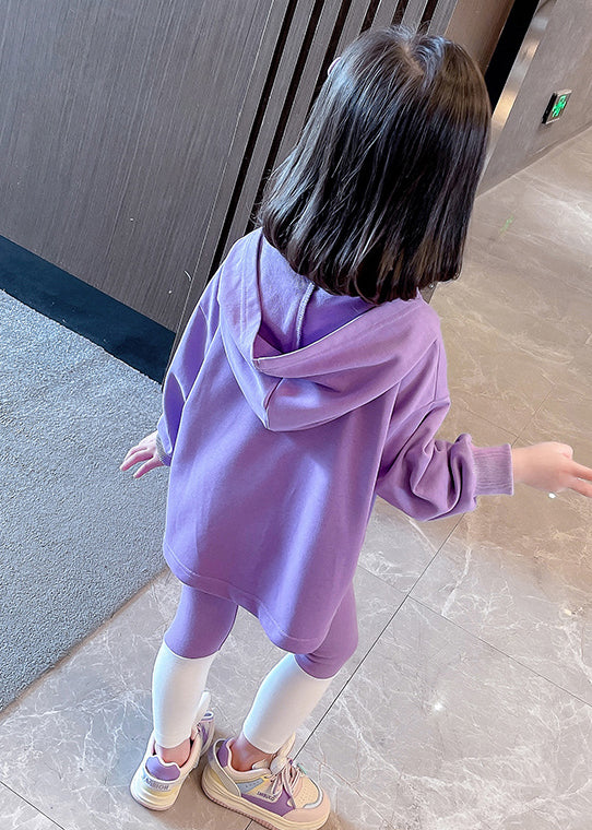 Beautiful Purple Hooded Print Patchwork Cotton Girls Two Pieces Set Fall Ada Fashion