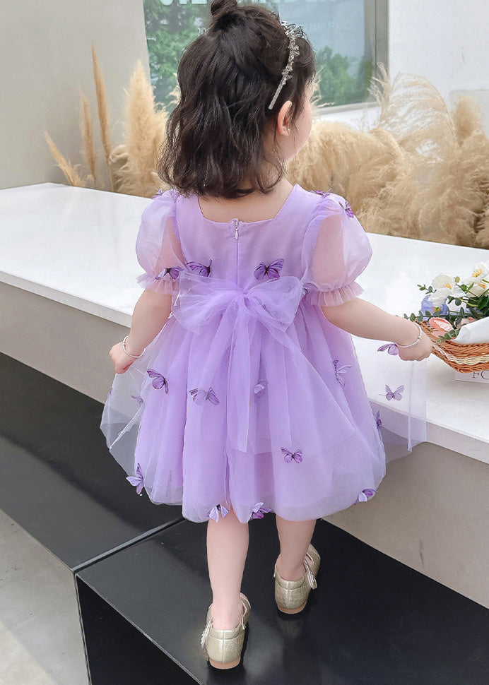 Beautiful Purple Square Collar Floral Solid Tulle Long Dresses Summer LY5470 - fabuloryshop