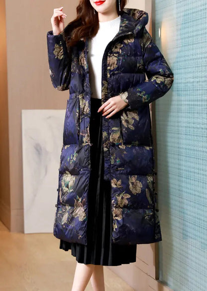 Beautiful Purple Stand Collar Print Chinese Button Duck Down Puffer Coat Winter Ada Fashion