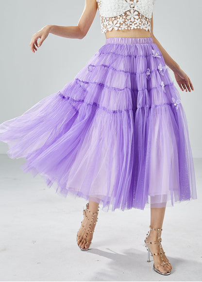 Beautiful Purple Wrinkled Patchwork Pearl Tulle Skirts Summer LY6067 - fabuloryshop