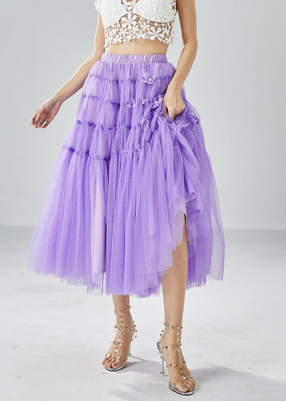 Beautiful Purple Wrinkled Patchwork Pearl Tulle Skirts Summer LY6067 - fabuloryshop