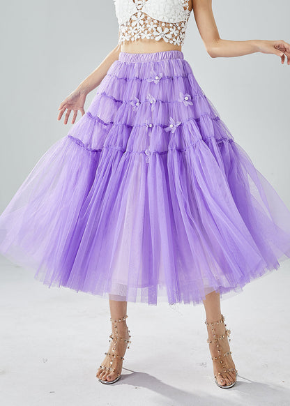 Beautiful Purple Wrinkled Patchwork Pearl Tulle Skirts Summer LY6067 - fabuloryshop