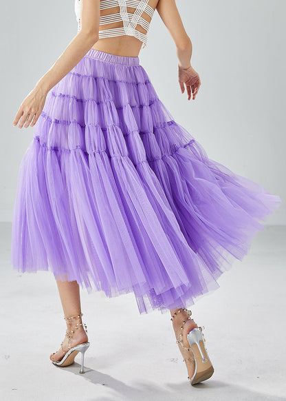 Beautiful Purple Wrinkled Patchwork Pearl Tulle Skirts Summer LY6067 - fabuloryshop