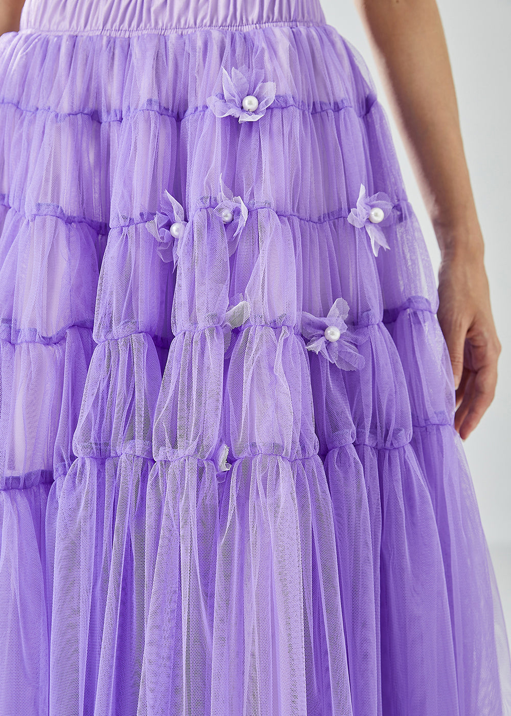 Beautiful Purple Wrinkled Patchwork Pearl Tulle Skirts Summer LY6067 - fabuloryshop