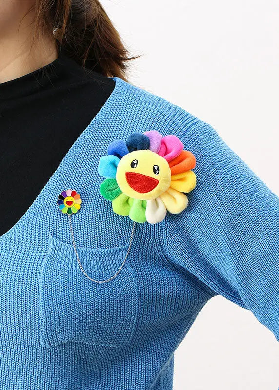 Beautiful Rainbow Fuzzy Fur Fluffy Sunflowers Brooches Ada Fashion