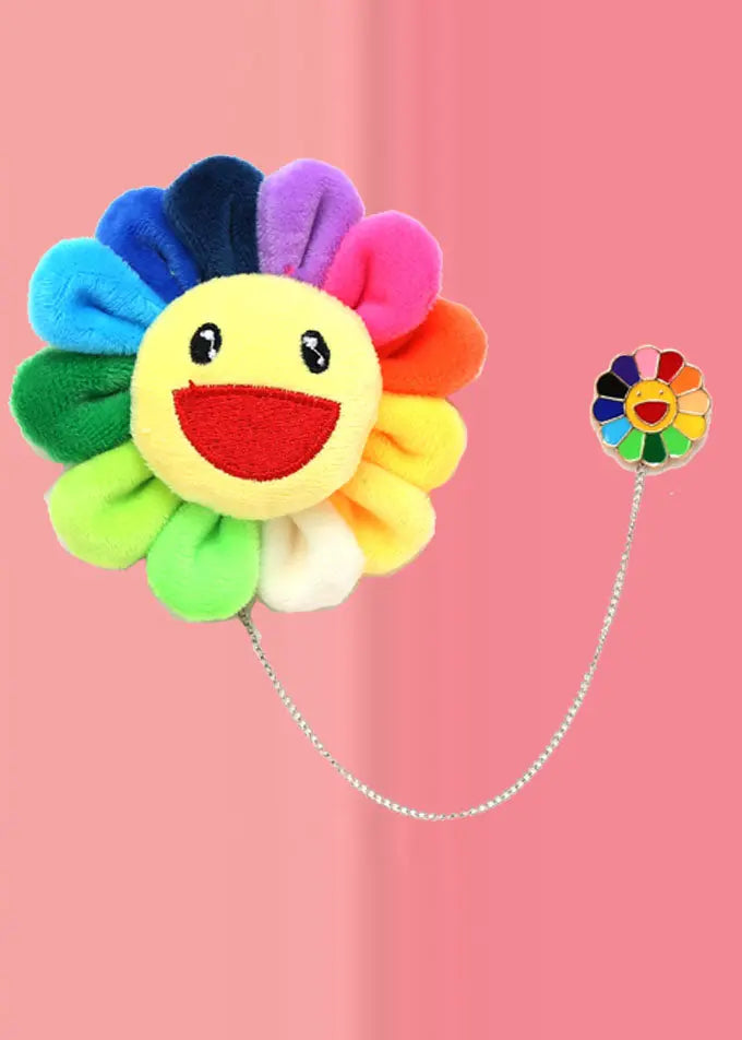 Beautiful Rainbow Fuzzy Fur Fluffy Sunflowers Brooches Ada Fashion