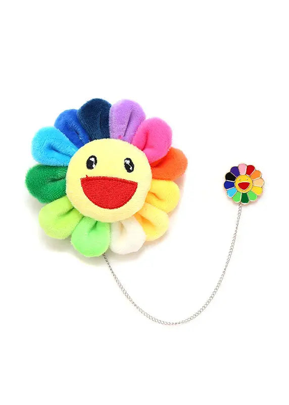 Beautiful Rainbow Fuzzy Fur Fluffy Sunflowers Brooches Ada Fashion