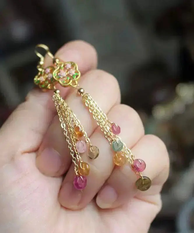 Beautiful Rainbow Gem Stone Tassel Drop Earrings Ada Fashion