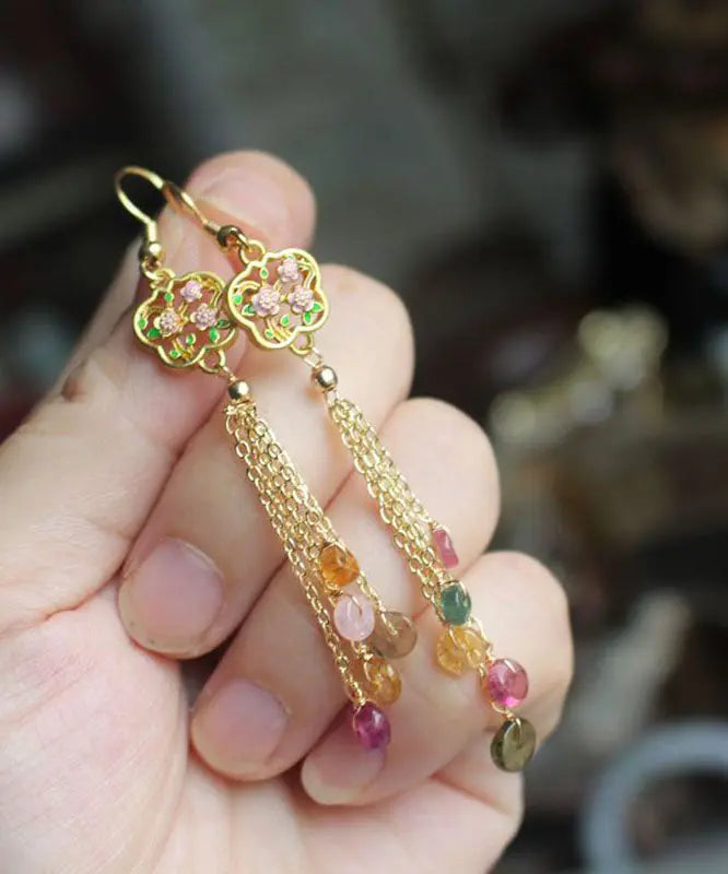 Beautiful Rainbow Gem Stone Tassel Drop Earrings Ada Fashion