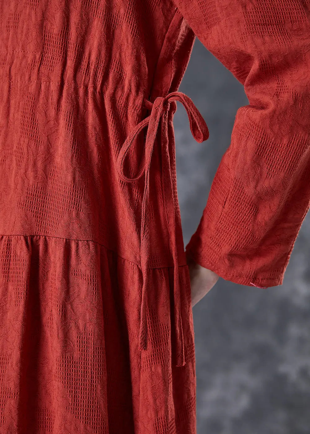 Beautiful Red Cinched Patchwork Linen Dresses Fall Ada Fashion