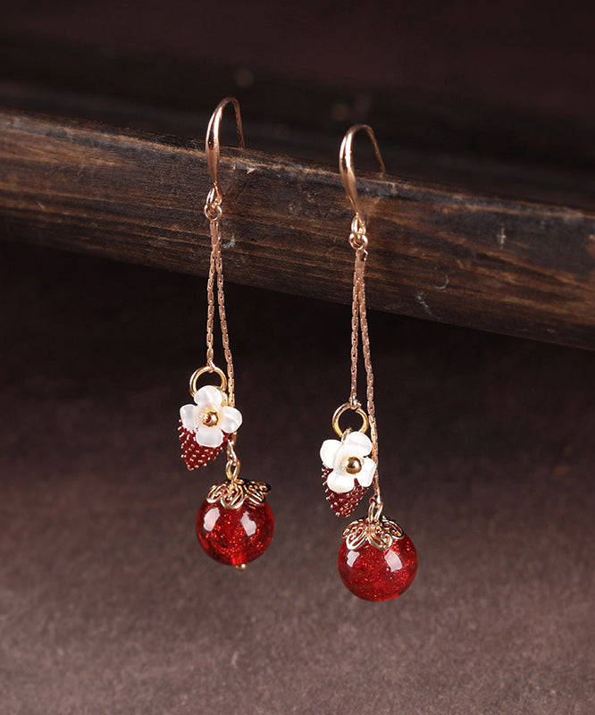 Beautiful Red Copper Cloisonne Cloured Glaze Strawberry Shell Flower Drop Earrings LY2255 - fabuloryshop