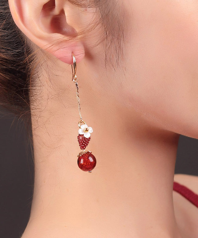 Beautiful Red Copper Cloisonne Cloured Glaze Strawberry Shell Flower Drop Earrings LY2255 - fabuloryshop