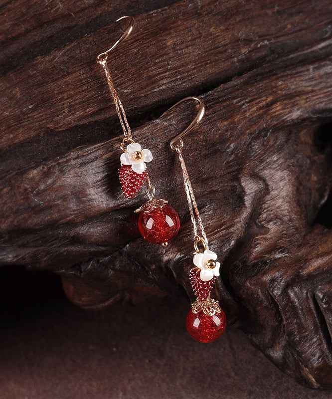 Beautiful Red Copper Cloisonne Cloured Glaze Strawberry Shell Flower Drop Earrings LY2255 - fabuloryshop