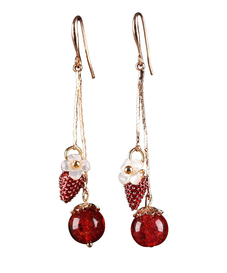 Beautiful Red Copper Cloisonne Cloured Glaze Strawberry Shell Flower Drop Earrings LY2255 - fabuloryshop