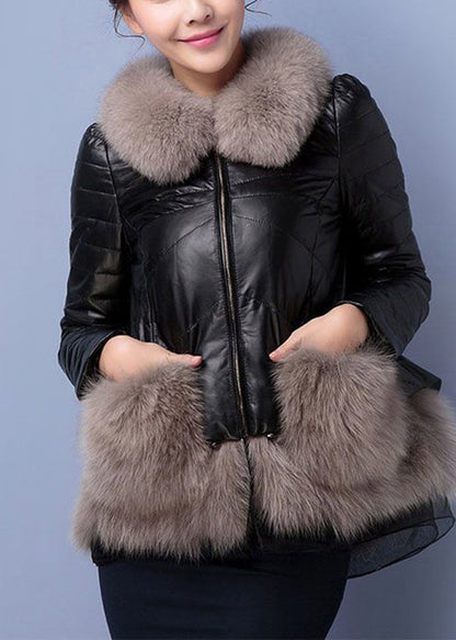 Beautiful Red Fox Collar Patchwork Duck Down Down Sheepskin Coat Winter Ada Fashion