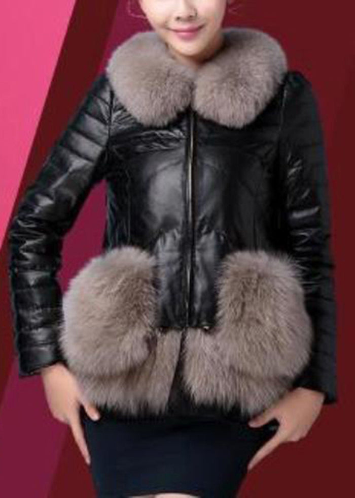 Beautiful Red Fox Collar Patchwork Duck Down Down Sheepskin Coat Winter Ada Fashion